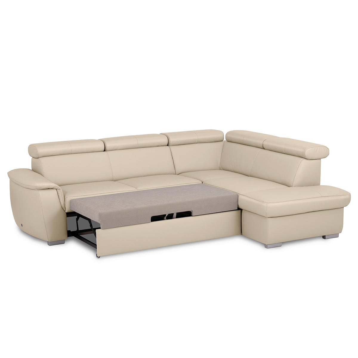 ECKSOFA  in Lederlook Echtleder Grau  - Silberfarben/Grau, Leder/Holz (262/211cm) - Celina Home