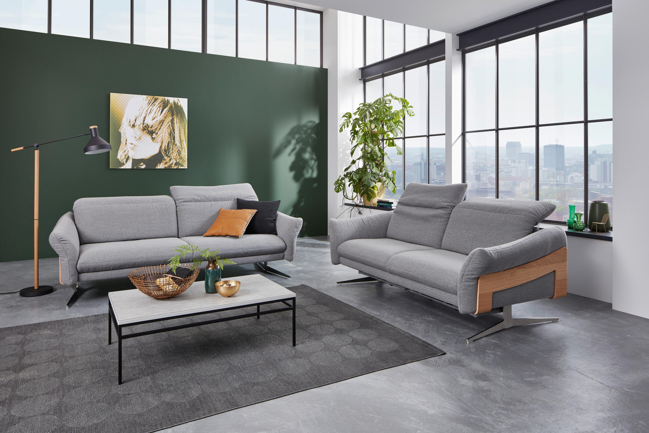2,5-SITZER Webstoff Grau  - Anthrazit/Grau, Design, Holz/Textil (193/81/107cm) - Himolla