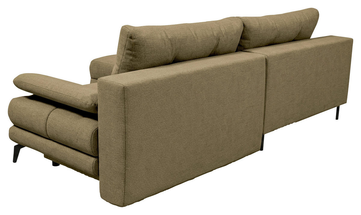 ECKSOFA Olivgrün Struktur Rückenkissen, Bettkasten, Schlaffunktion, Rücken echt, Armteilverstellung, Liegefläche im Originalstoff  - Beige/Schwarz, MODERN, Textil/Metall (181/263cm) - Carryhome