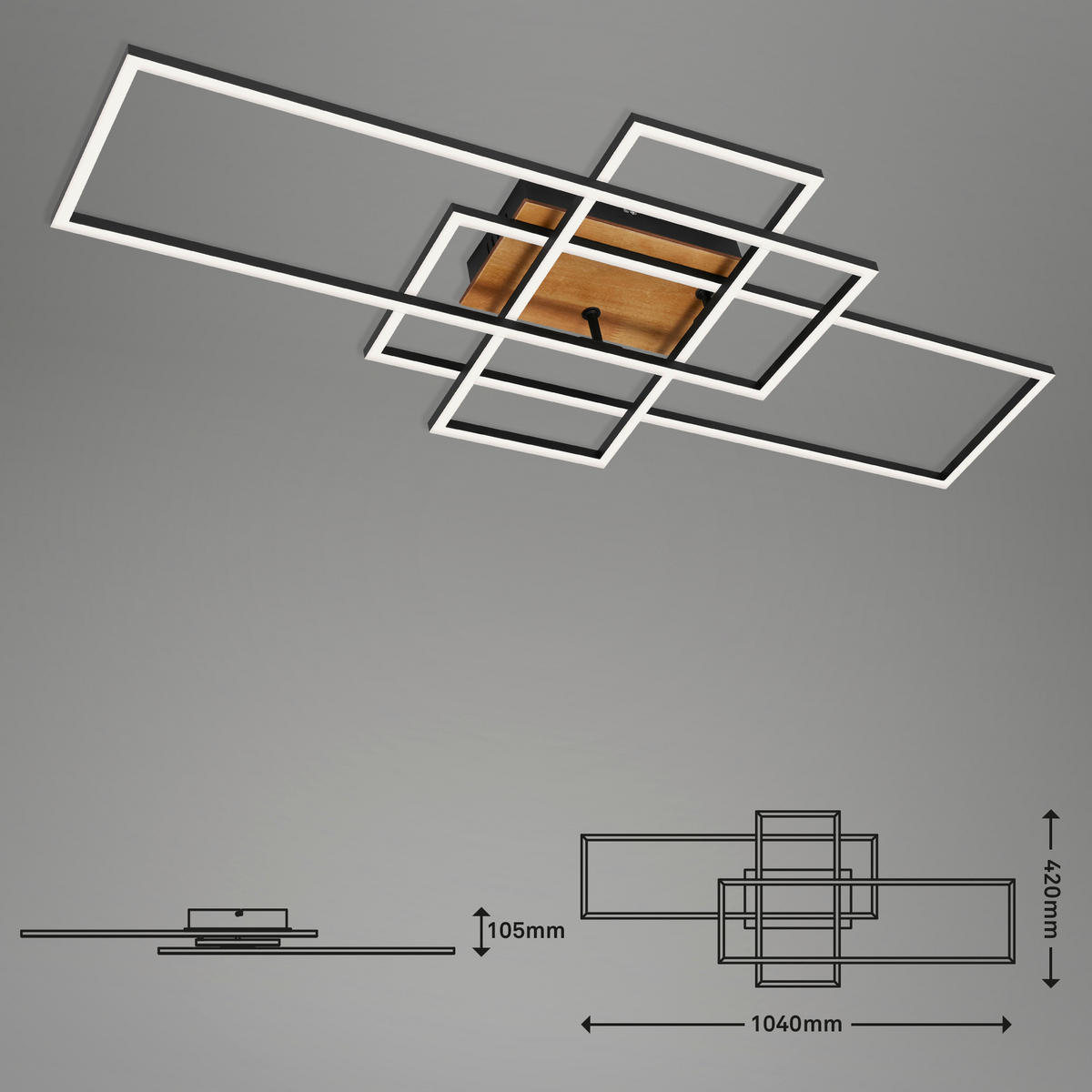 LED-DECKENLEUCHTE CCT 104/42/10,5 cm   - Schwarz, Design, Holz/Metall (104/42/10,5cm)