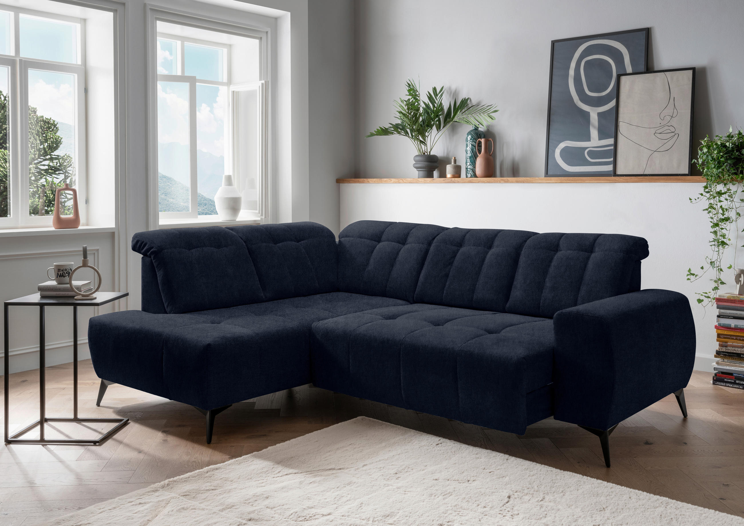ECKSOFA Dunkelblau Mikrofaser  - Schwarz/Dunkelblau, MODERN, Textil/Metall (200/261cm) - Livetastic