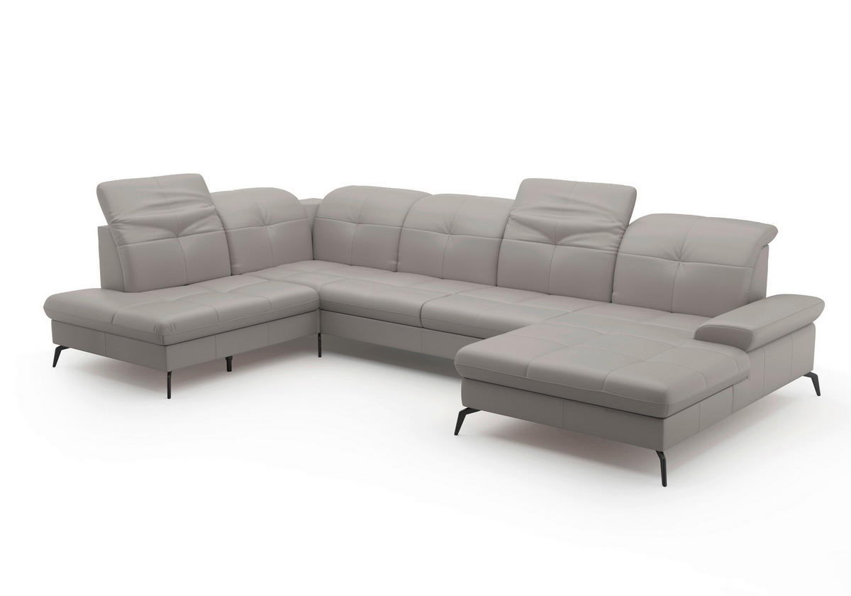 WOHNLANDSCHAFT in Vliesstoff Kombination Echtleder/Stoff Hellgrau  - Hellgrau/Schwarz, KONVENTIONELL, Leder/Textil (231/357/185cm) - Sit & More