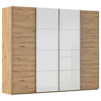 SCHWEBETÜRENSCHRANK 271/223/68 cm,  in Weiß, Eiche Artisan, 4 Tür(en)  - Chromfarben/Weiß, KONVENTIONELL, Glas/Holzwerkstoff (271/223/68cm) - Novel