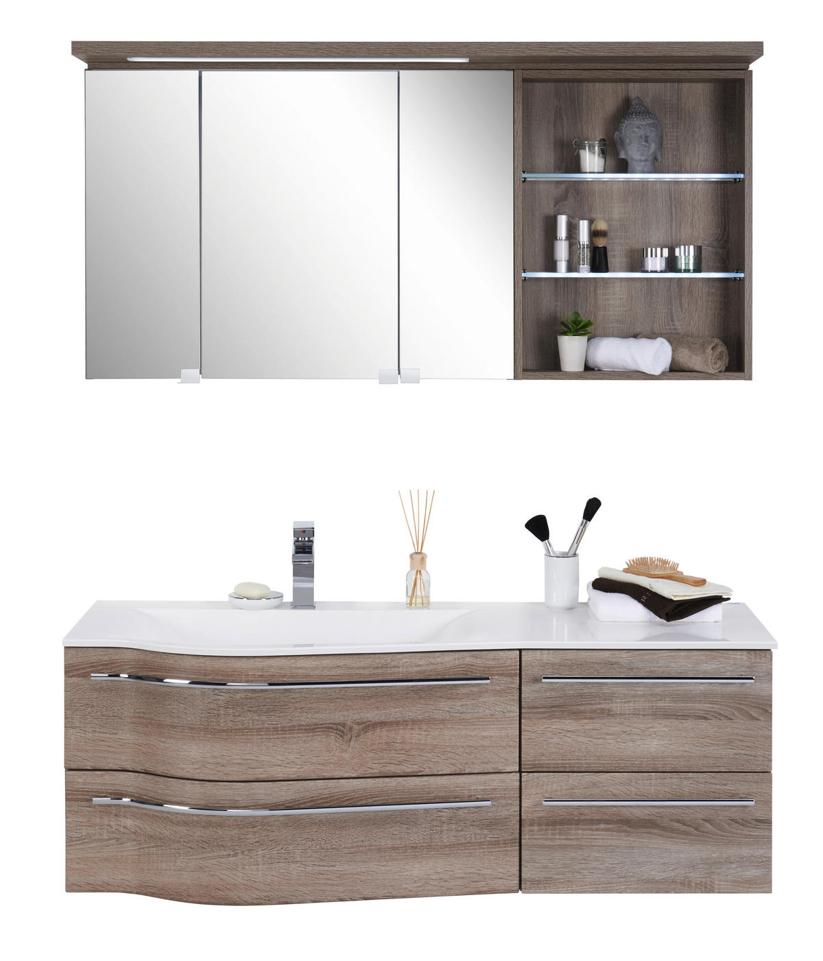 BADEZIMMER  in 140,6 cm  - Eichefarben/Weiß, Design, Glas/Holzwerkstoff (140,6cm) - Novel
