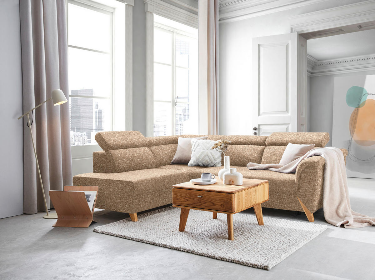 ECKSOFA in Bouclé Beige  200/265 cm  - Beige/Naturfarben, KONVENTIONELL, Holz/Textil (200/265cm) - Stylife