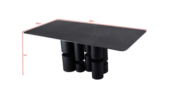 ESSTISCH in Metall, Keramik, Holzwerkstoff 200/100/76 cm  - Dunkelgrau/Schwarz, Design, Keramik/Holzwerkstoff (200/100/76cm) - Belluti