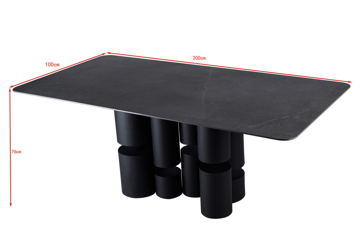 ESSTISCH in Metall, Keramik, Holzwerkstoff 200/100/76 cm  - Dunkelgrau/Schwarz, Design, Keramik/Holzwerkstoff (200/100/76cm) - Belluti