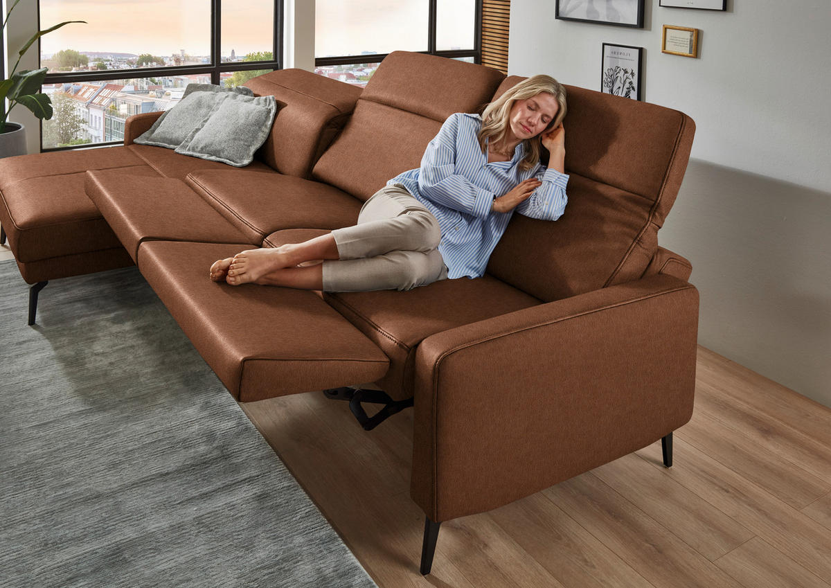 ECKSOFA  Echtleder Cognac  - Cognac/Schwarz, Design, Leder/Metall (179/323cm) - Dieter Knoll