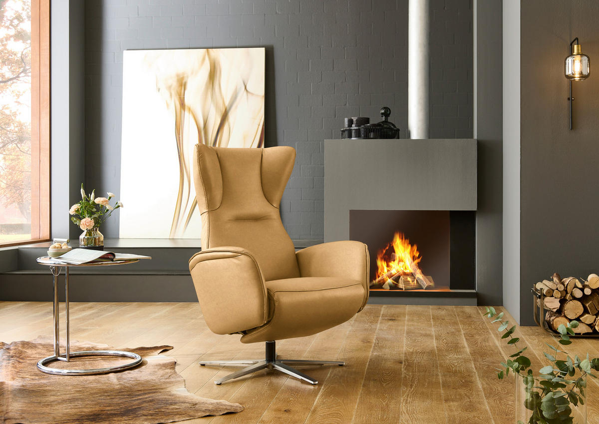 RELAXSESSEL Leder Currygelb  - Currygelb/Schwarz, Design, Leder/Metall (75/106/86cm) - Valdera