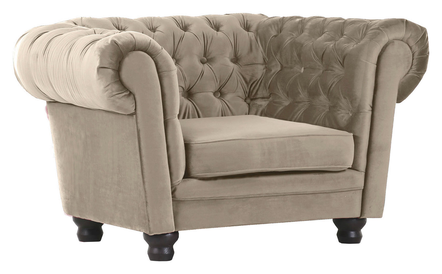 CHESTERFIELD-SESSEL Flachgewebe Beige  - Dunkelbraun/Beige, LIFESTYLE, Holz/Textil (130/79/93cm)
