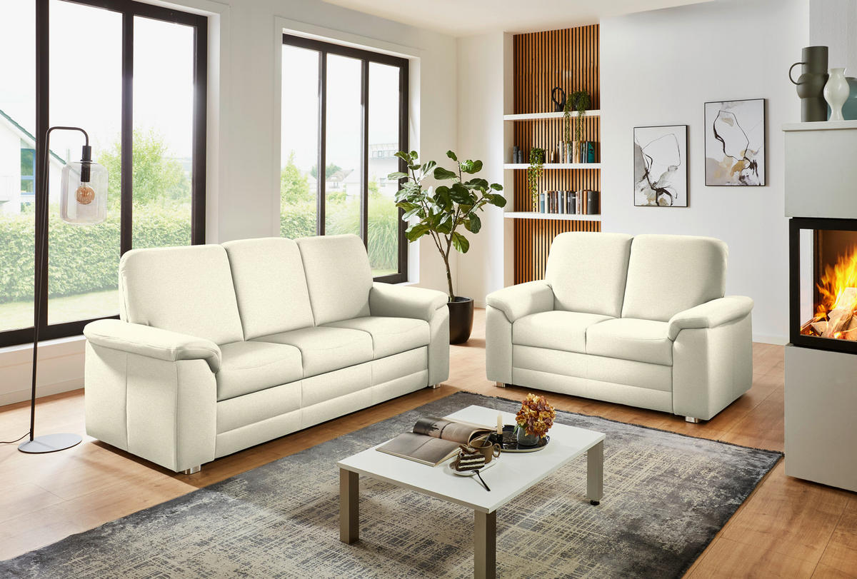 SITZGARNITUR Chenille Beige  - Beige/Alufarben, Konventionell, Textil/Metall (208/156/96/89cm) - Beldomo Comfort