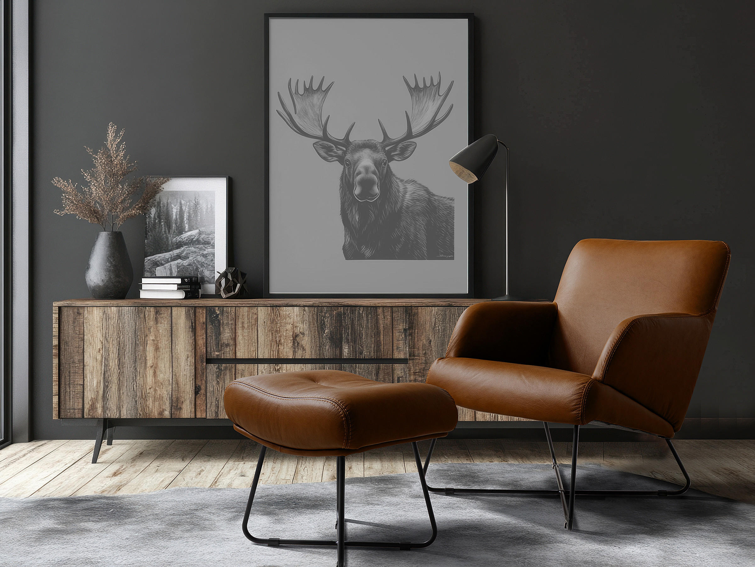 SESSELSET Echtleder Cognac  - Cognac/Kirschrot, Design, Leder/Metall (67/87/74cm) - Livetastic