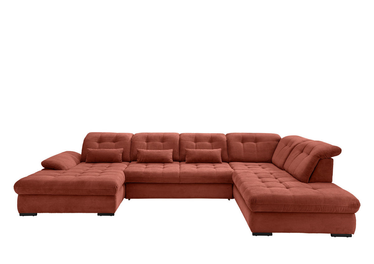 WOHNLANDSCHAFT in Cord Koralle  - Koralle/Schwarz, Modern, Textil/Metall (184/387/252cm) - Livetastic