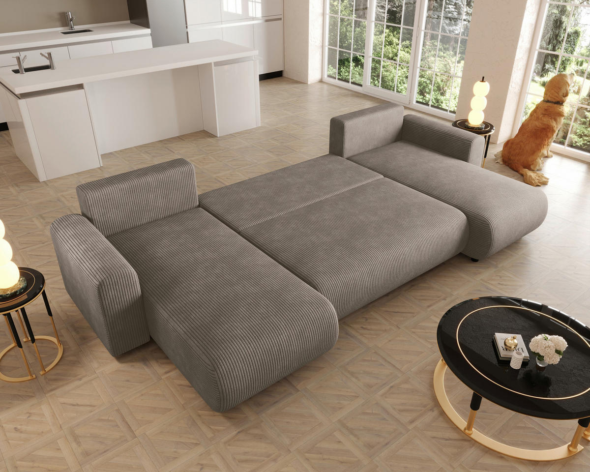 WOHNLANDSCHAFT Hellbraun Cord  - Hellbraun/Schwarz, KONVENTIONELL, Textil (152/318/152cm) - Xora