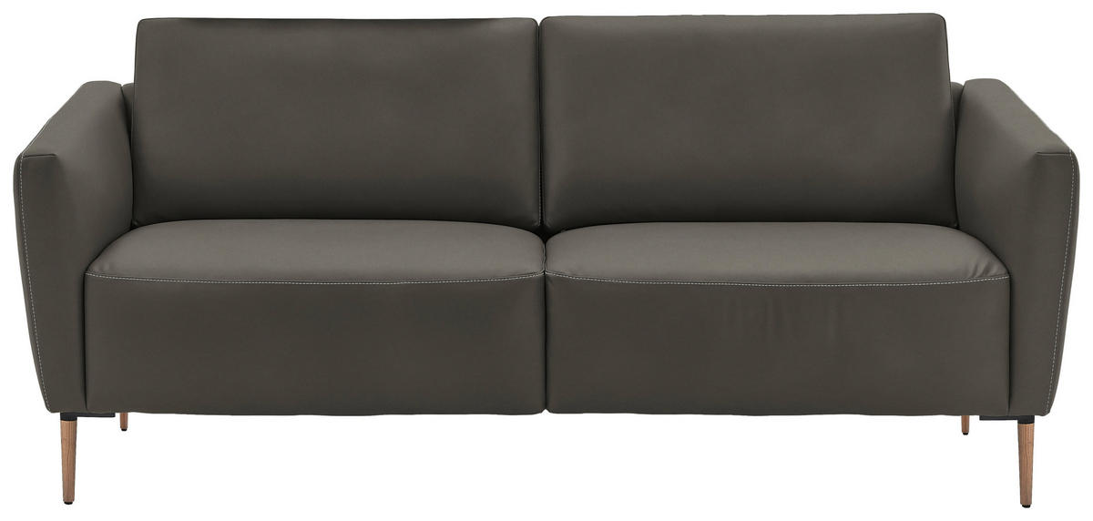 2-SITZER-SOFA Echtleder Dunkelgrau  - Eichefarben/Dunkelgrau, Natur, Leder/Holz (207/86/87cm) - Valnatura
