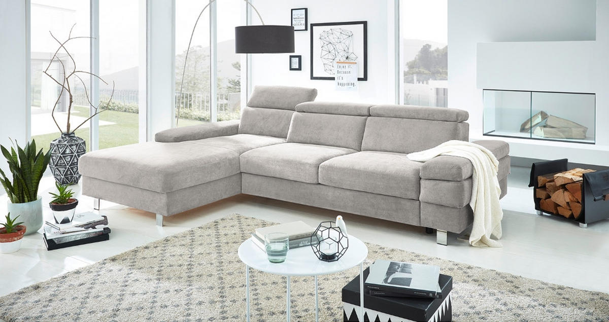 ECKSOFA in Webstoff Silberfarben  - Silberfarben, Konventionell, Textil/Metall (260/82/182cm) - Trendmanufaktur