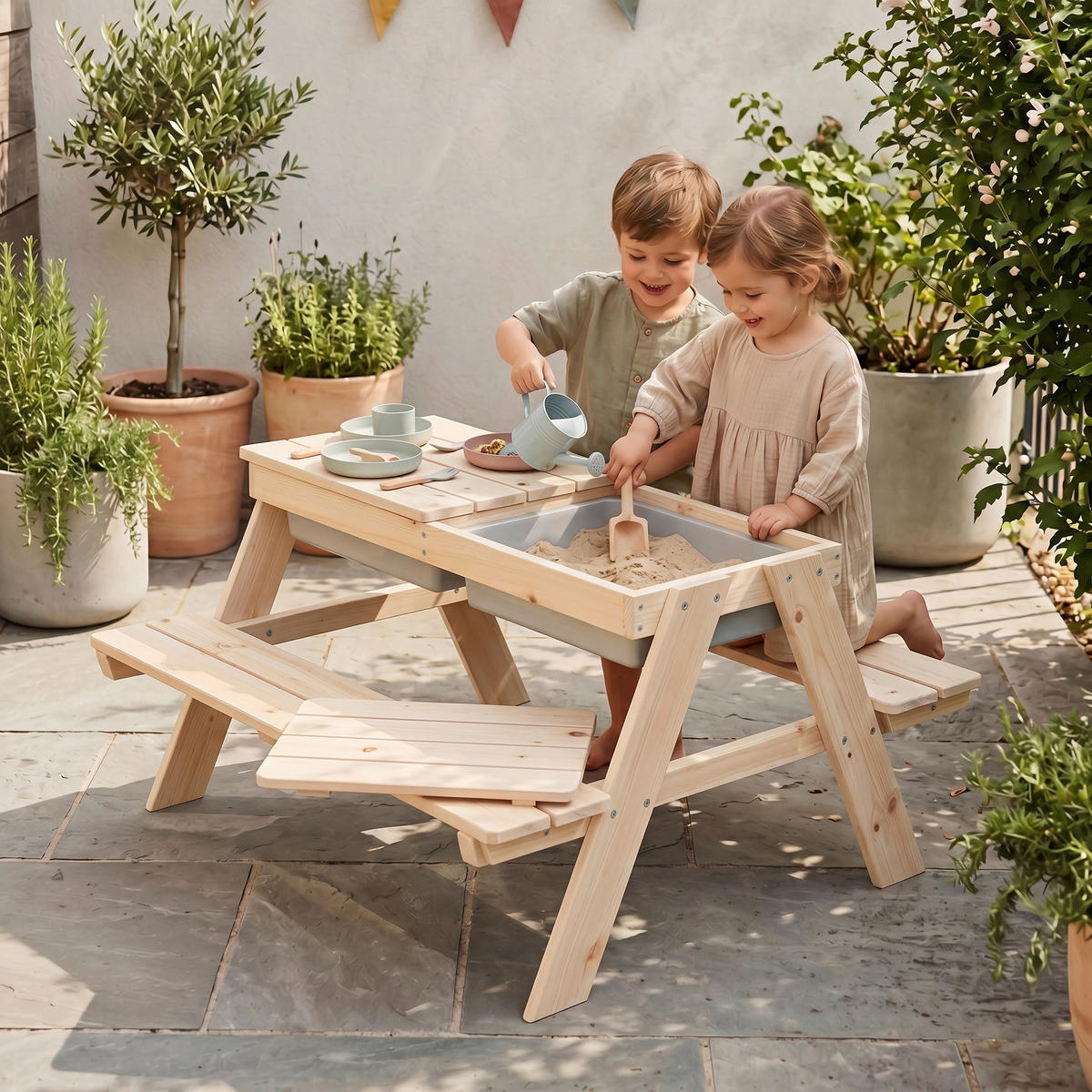 KINDERSPIELTISCH  - Naturfarben/Grau, Basics, Holz/Kunststoff (89/50/85,5cm) - Roba