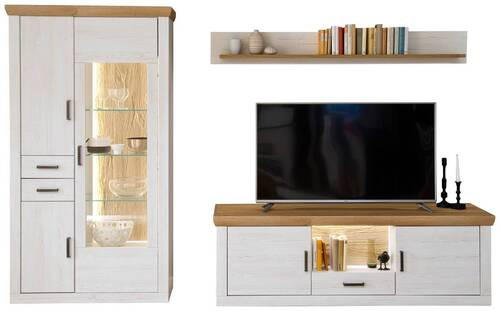 WOHNWAND  in Eichefarben, Pinienfarben  297/205/50 cm  - Eichefarben/Graphitfarben, Design, Glas/Holzwerkstoff (297/205/50cm) - MID.YOU