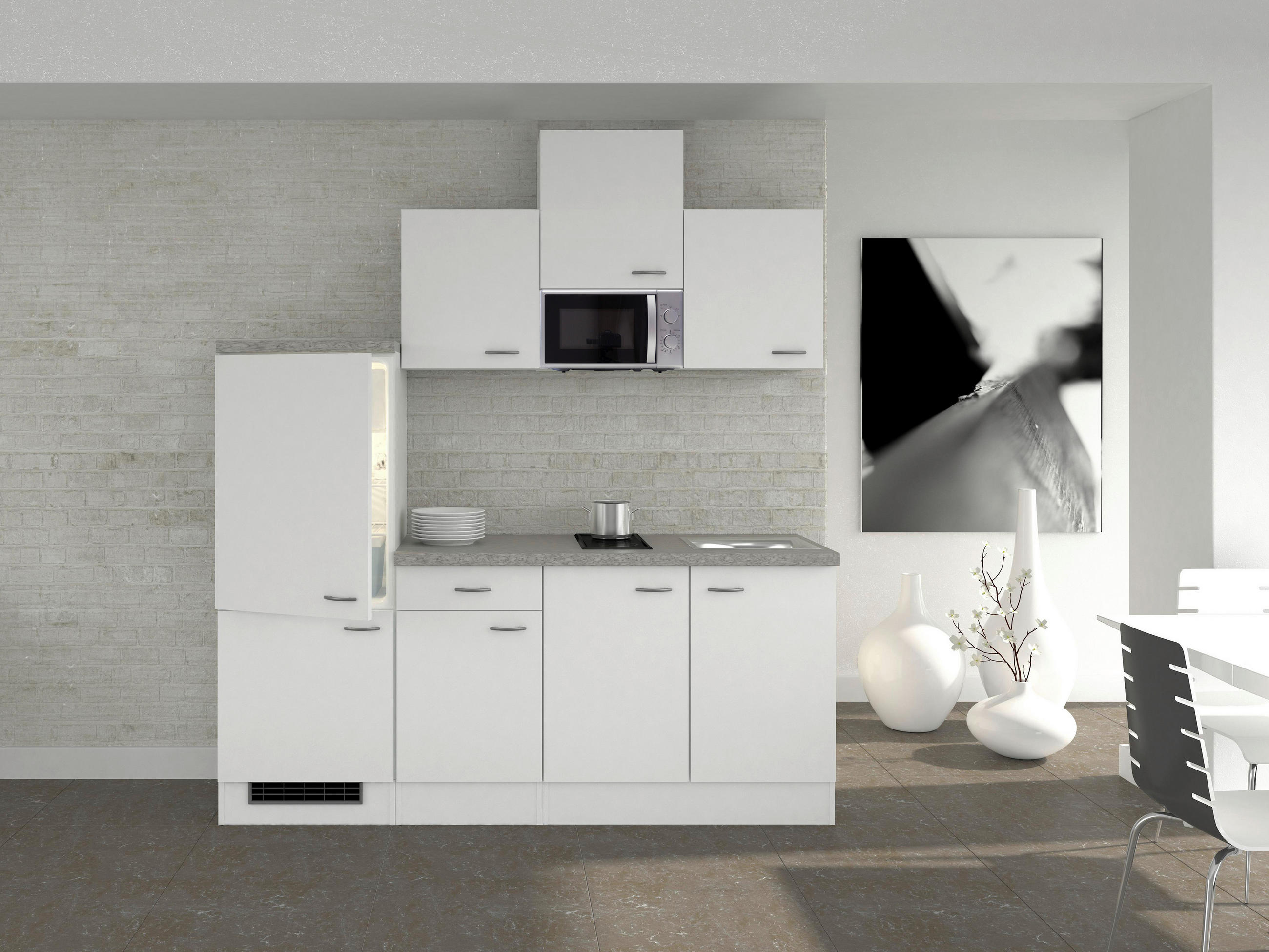 KÜCHENBLOCK 210 cm Weiß E-Geräte, Spüle - Weiß, MODERN (210cm) - MID.YOU