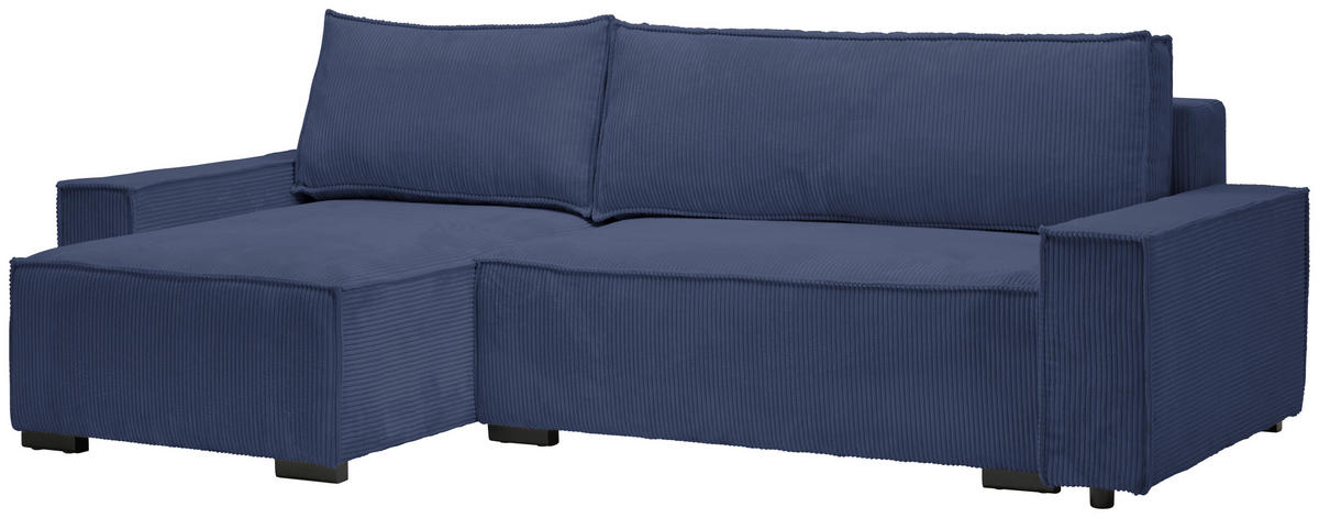 ECKSOFA in Cord, Webstoff Blau  - Blau/Schwarz, Modern, Holz/Textil (157/265cm) - Carryhome