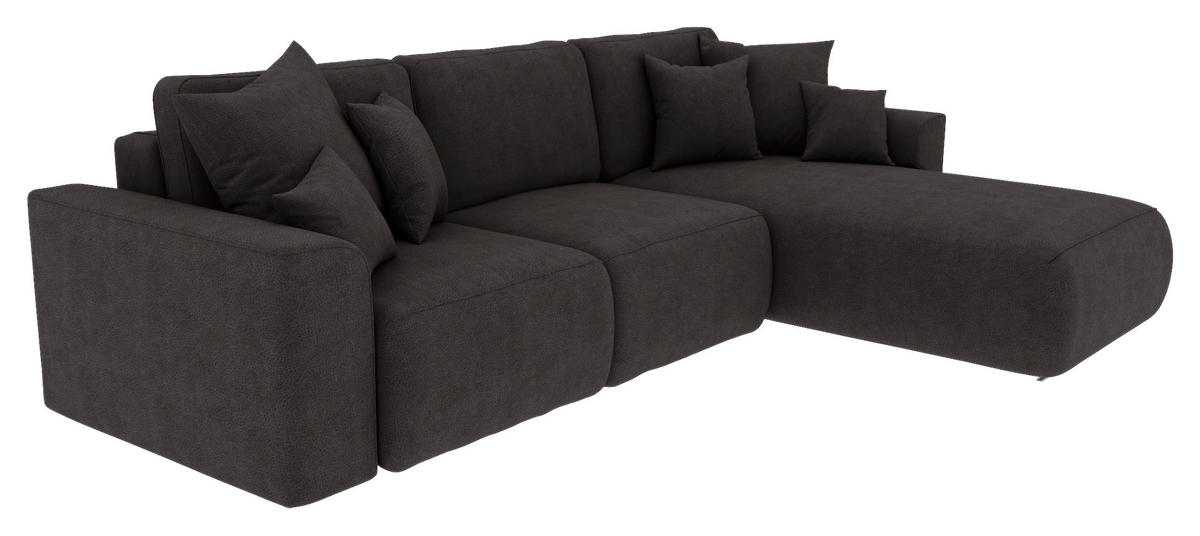 ECKSOFA Dunkelbraun Lederlook Zierkissen, Rückenkissen, Bettkasten, Schlaffunktion, Rücken echt, Liegefläche im Originalstoff  - Chromfarben/Dunkelbraun, KONVENTIONELL, Kunststoff/Textil (293/195cm) - Carryhome
