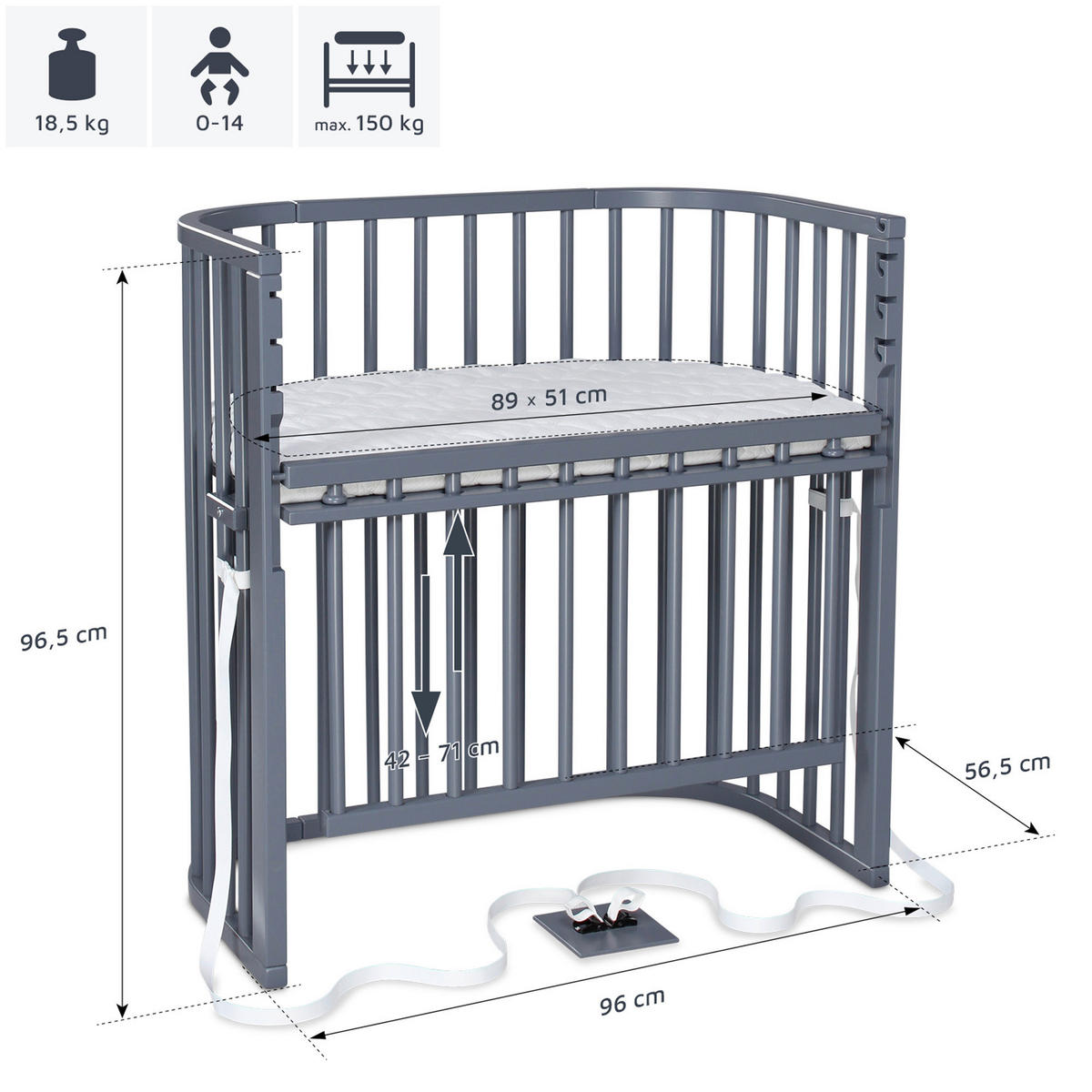 BEISTELLBETT Boxspring Comfort Plus  - Schieferfarben/Grau, Basics, Holz (56,5/96,5/96cm) - Babybay