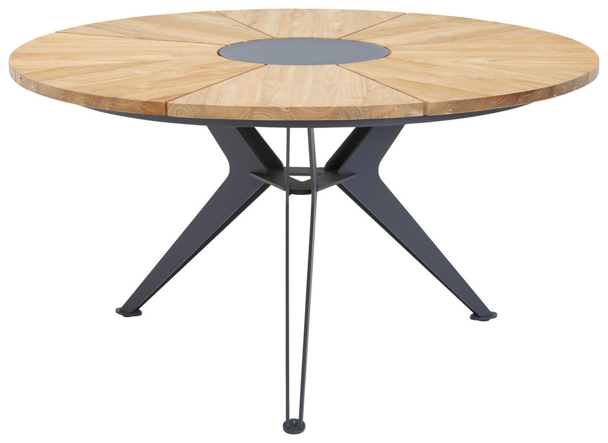 GARTENTISCH 140/140/76 cm Holz, Metall rund  - Anthrazit/Teakfarben, Design, Holz/Metall (140/140/76cm)