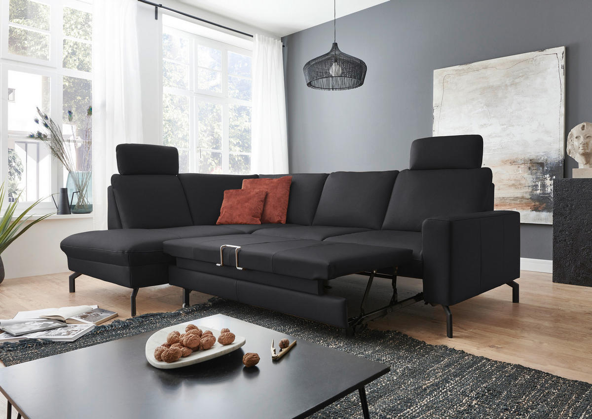 ECKSOFA in Echtleder Anthrazit  - Anthrazit/Schwarz, Design, Leder/Metall (194/250cm) - Beldomo Premium