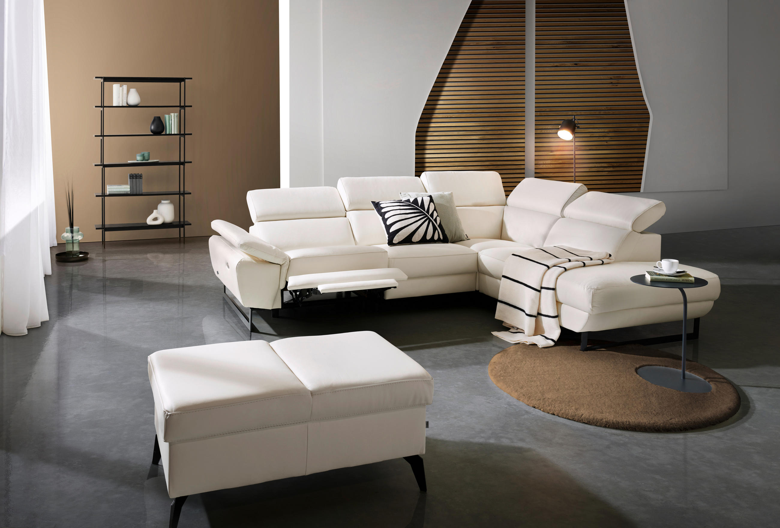 ECKSOFA  in Echtleder Weiß  281/225 cm  - Schwarz/Weiß, Design, Leder/Metall (281/225cm) - Celina Home