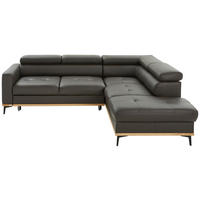 ECKSOFA Dunkelbraun Echtleder  - Dunkelbraun/Schwarz, Design, Leder/Holz (252/220cm) - Novel