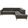 ECKSOFA Dunkelbraun Echtleder  - Dunkelbraun/Schwarz, Design, Leder/Holz (252/220cm) - Novel