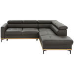 ECKSOFA Dunkelbraun Echtleder  - Dunkelbraun/Schwarz, Design, Leder/Holz (252/220cm) - Novel