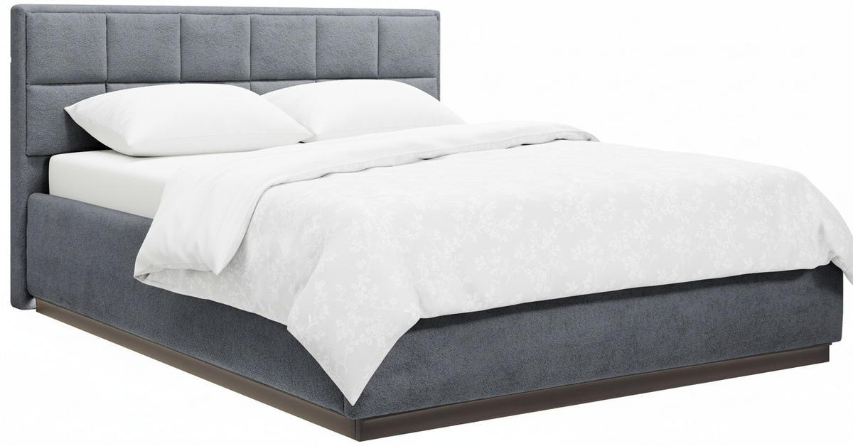 POLSTERBETT 140/200 cm,  in Dunkelgrau, gepolstertes Kopfteil, Beleuchtung, Lattenrost, Bettkasten,  - Dunkelgrau/Birkefarben, Design, Holz/Holzwerkstoff (140/200cm) - Chameo