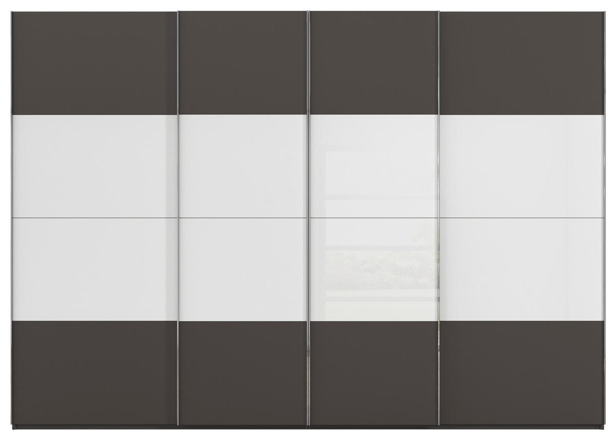 SCHWEBETÜRENSCHRANK 316/223/68 cm 4-türig Graphitfarben, Weiß  - Chromfarben/Graphitfarben, KONVENTIONELL, Glas/Holzwerkstoff (316/223/68cm) - Novel