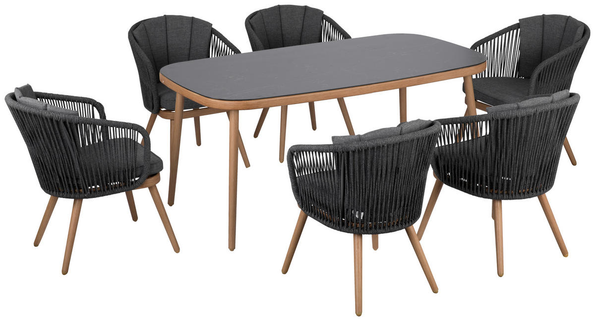 GARTENSET 7-teilig  - Grau, MODERN, Glas/Textil (63/160/58/90/77,5/73,5cm) - Ambia Garden