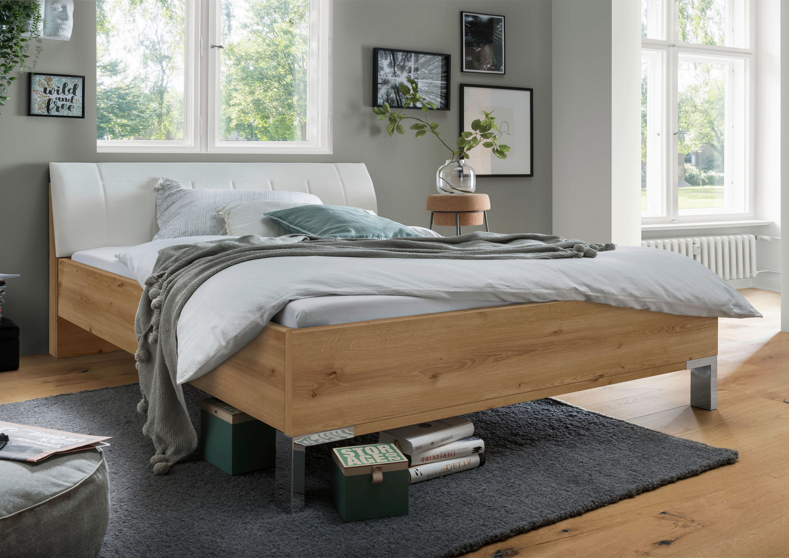 BETT 180/200 cm in Weiß, Eiche Bianco - Eiche Bianco/Weiß, KONVENTIONELL, Metall (180/200cm) - Venda
