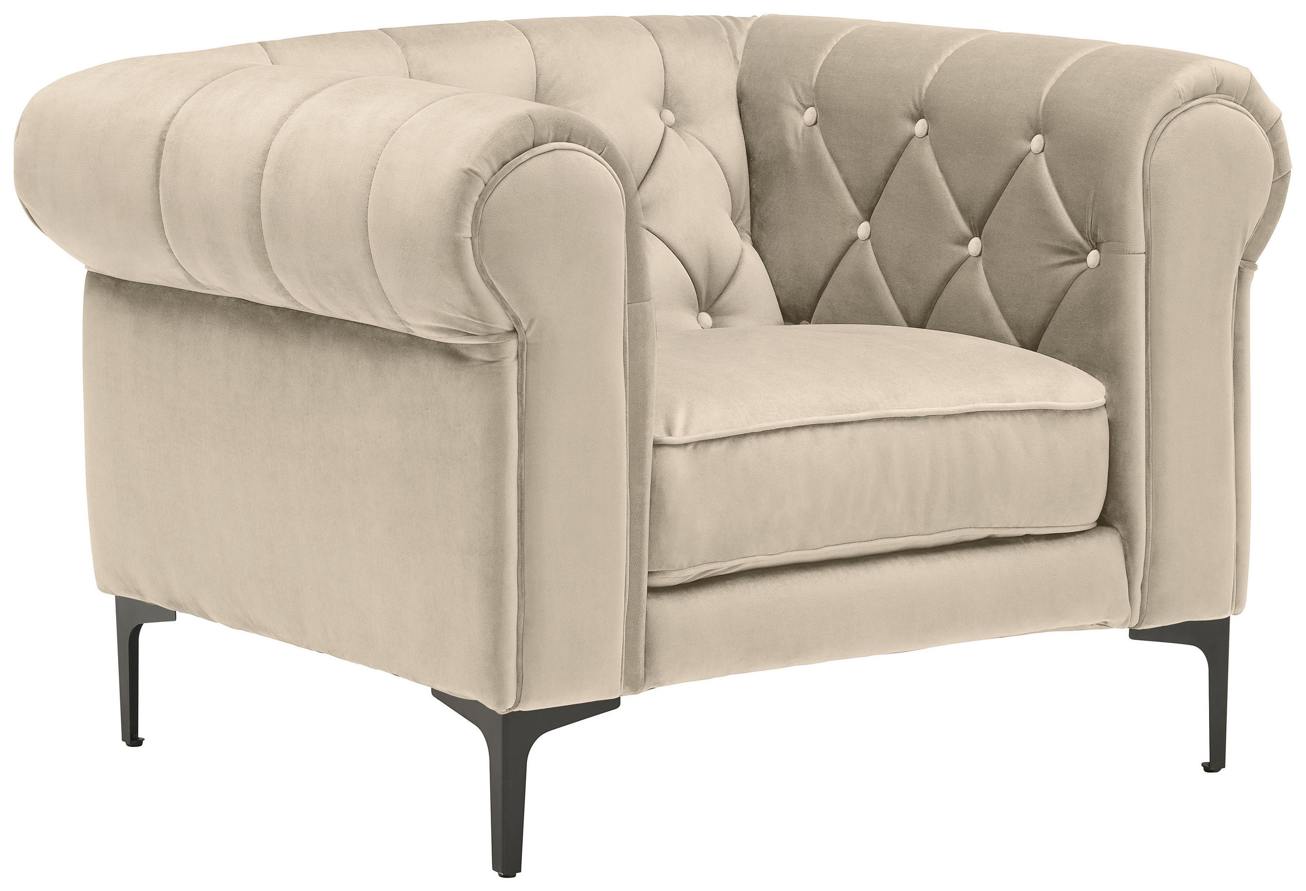 CHESTERFIELD-SESSEL Samt Beige - Beige/Schwarz, Trend, Textil/Metall (105/75/90cm) - Carryhome