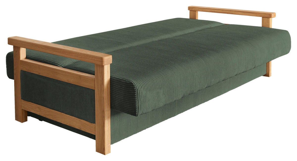 SCHLAFSOFA Webstoff Dunkelgrün  - Dunkelgrün/Naturfarben, Design, Holz/Textil (220/90/90cm) - P & B