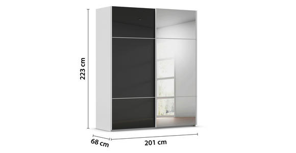 SCHWEBETÜRENSCHRANK 201/223/68 cm 2-türig Grau, Schwarz - Schwarz/Grau, KONVENTIONELL, Glas/Holzwerkstoff (201/223/68cm) - Novel