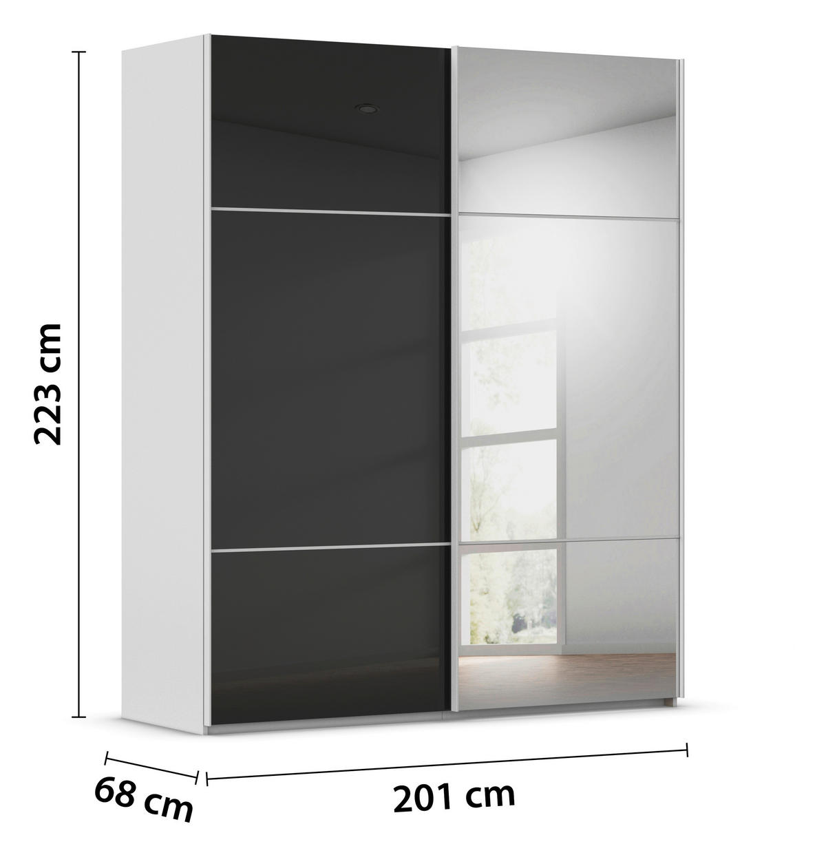 SCHWEBETÜRENSCHRANK 201/223/68 cm 2-türig Grau, Schwarz  - Schwarz/Grau, KONVENTIONELL, Glas/Holzwerkstoff (201/223/68cm) - Novel