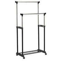 GURULÓS RUHAÁLLVÁNY fekete, króm 85/100-178/43 cm   - króm/fekete, Basics, műanyag/fém (85/100-178/43cm) - Boxxx
