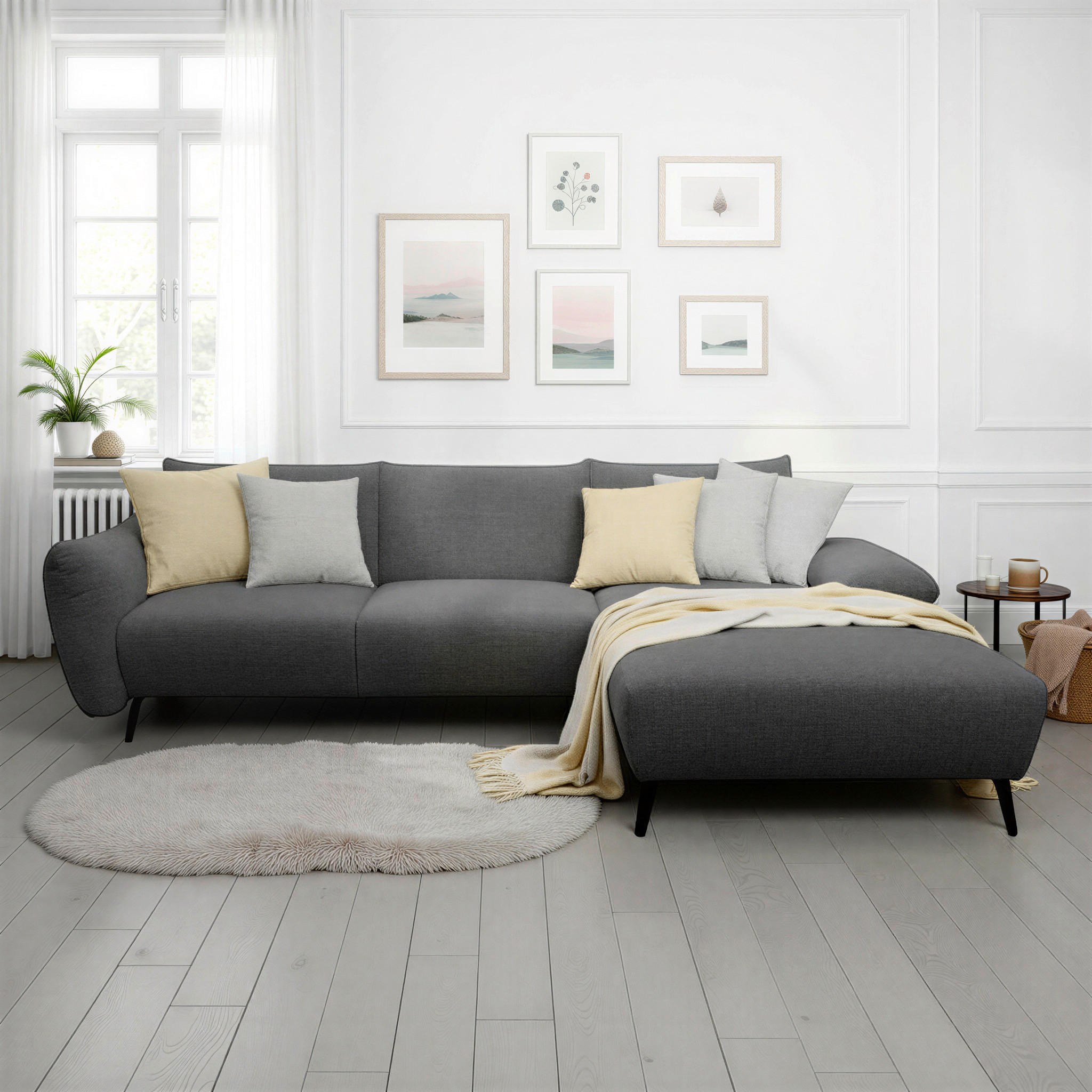 ECKSOFA 200 030 Grau Chenille  - Beige/Schwarz, MODERN, Textil/Metall (274/155cm) - Livetastic