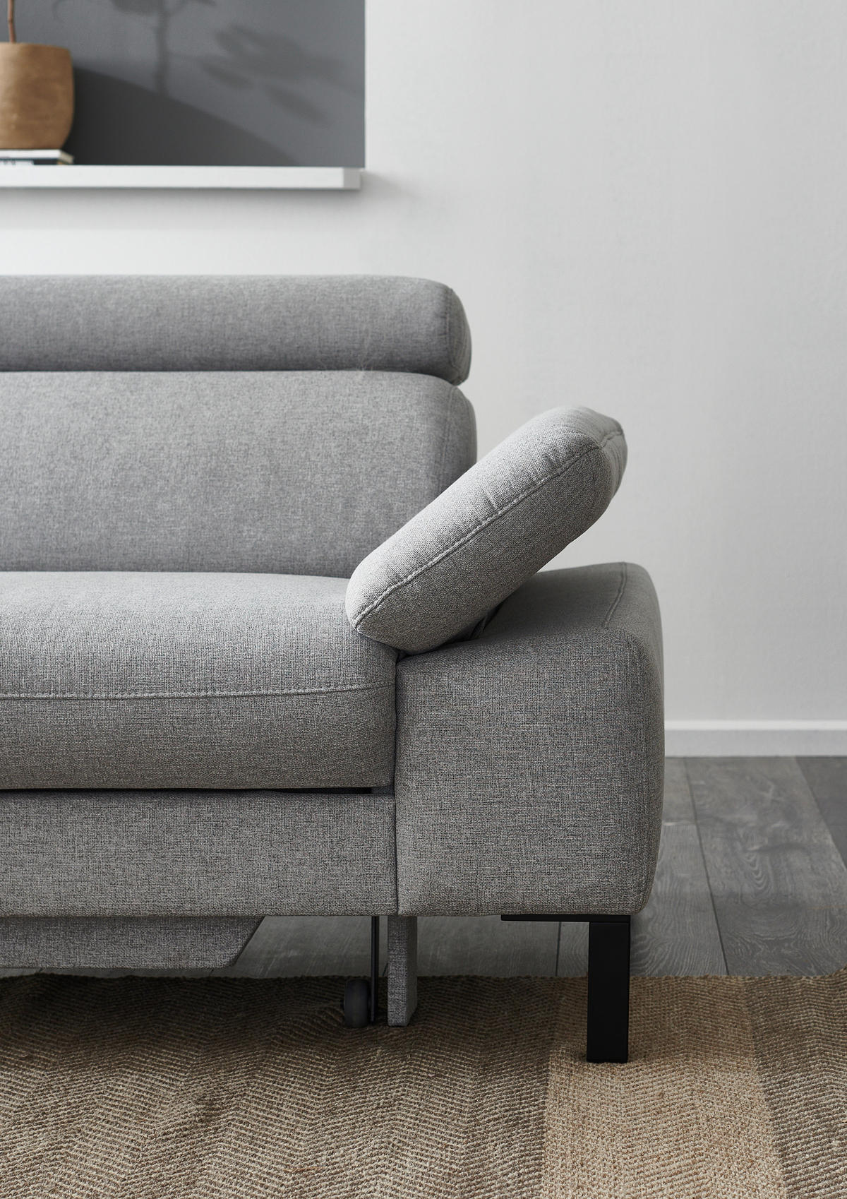 ECKSOFA in Flachgewebe Hellgrau  - Hellgrau/Schwarz, Design, Holzwerkstoff/Textil (217/272cm) - Pure Home Comfort