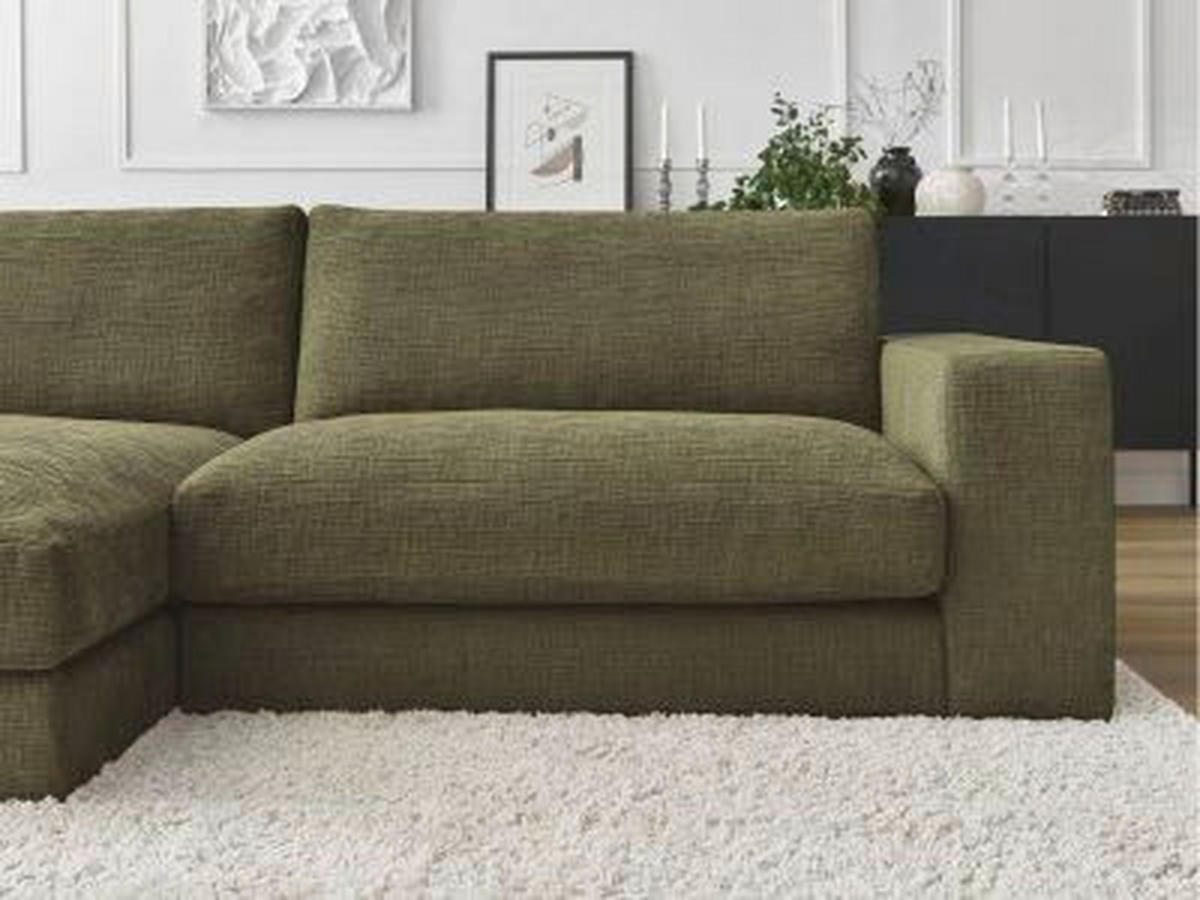 ECKSOFA Ottomane links  LEONARD Grün Struktur  - Schwarz/Grün, MODERN, Kunststoff/Textil (159/234cm)