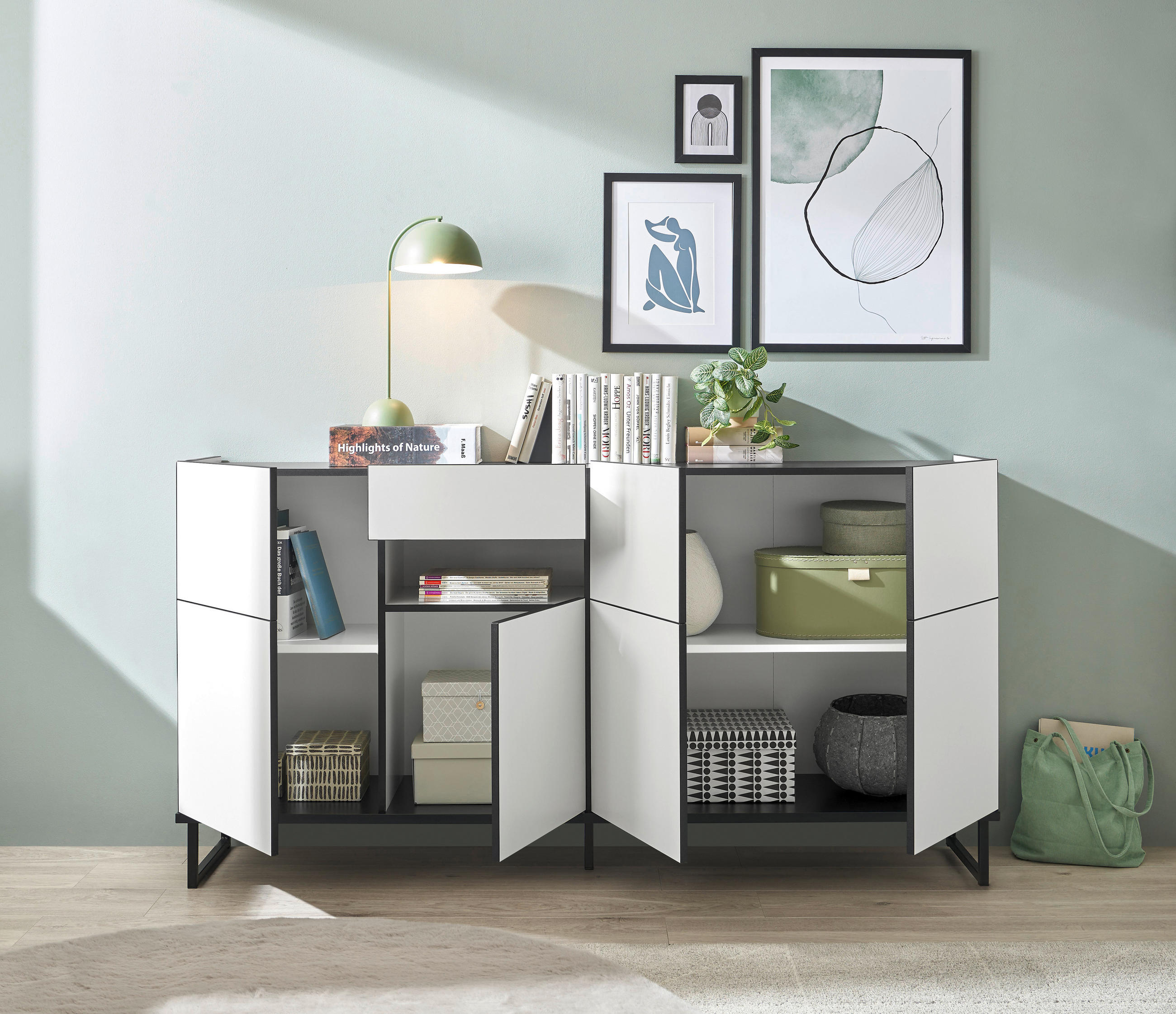 COMODĂ CU UșI 180/94/40 cm  - alb/negru, Design, metal/material pe bază de lemn (180/94/40cm) - home24