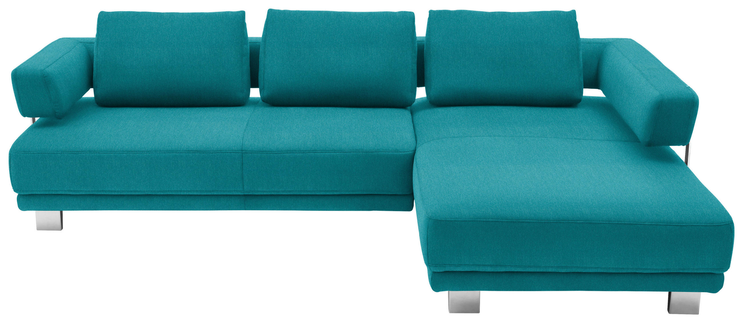 ECKSOFA Petrol Chenille  - Chromfarben/Petrol, Natur, Textil/Metall (297/214cm) - Valdera