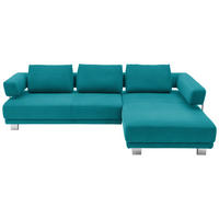 ECKSOFA Petrol Chenille  - Chromfarben/Petrol, Natur, Textil/Metall (297/214cm) - Valdera