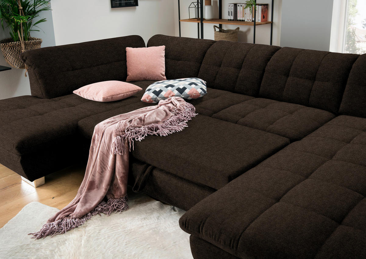 WOHNLANDSCHAFT in Mikrofaser Braun  - Chromfarben/Braun, Design, Kunststoff/Textil (211/350/204cm) - Xora