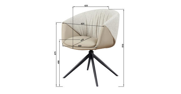 ARMLEHNSTUHL  automatische Rückholfunktion, Sitzfläche 360° drehbar Webstoff Echtleder  - Beige/Schwarz, Design, Leder/Textil (63,5/82.5/63cm) - Novel