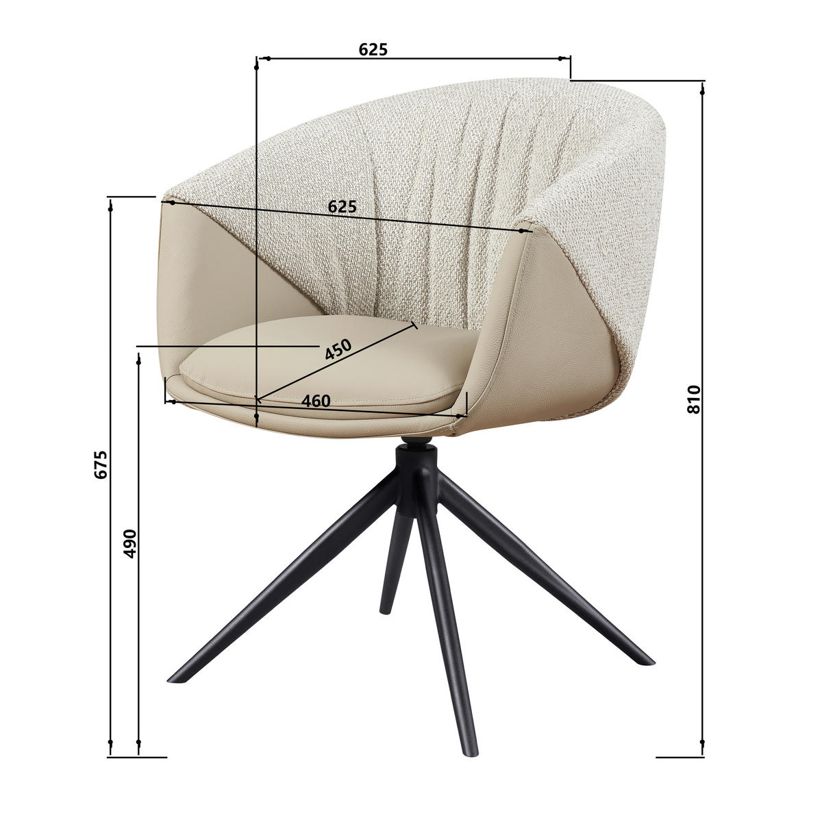 ARMLEHNSTUHL  Sitzfläche 360° drehbar, automatische Rückholfunktion Webstoff Echtleder  - Beige/Schwarz, Design, Leder/Textil (63,5/82.5/63cm) - Novel